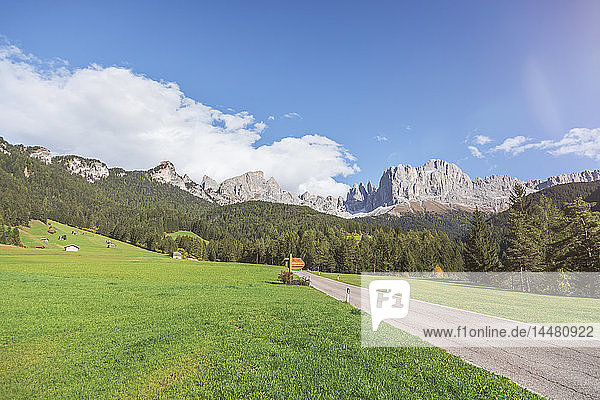 Italien  Südtirol  Dolomiten  Rosengartengruppe  Landstraße im Sommer