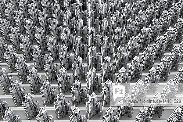 3D-gerenderte Illustration  konzeptionelles Rendern von generischen Wolkenkratzern  die eine einheitliche Stadt bilden