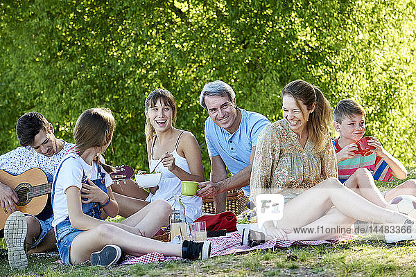Familie genießt Picknick