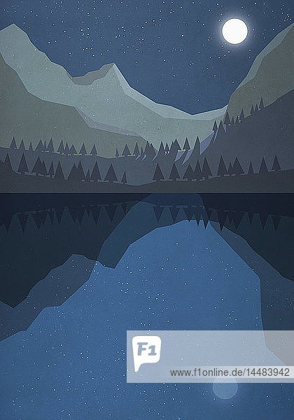 Mondlicht über einem ruhigen Bergsee