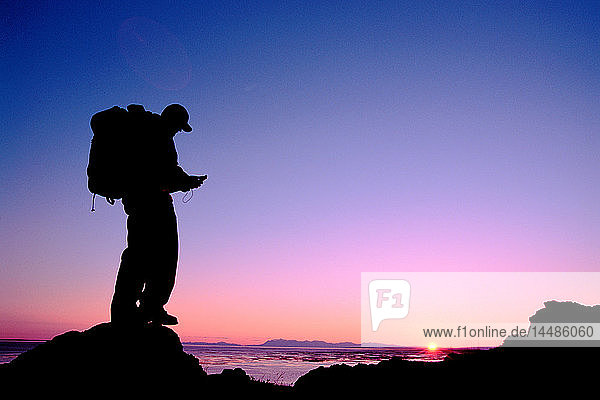 Wanderer Silhouetted Sonnenuntergang Turnagian Arm Sommer SC AK