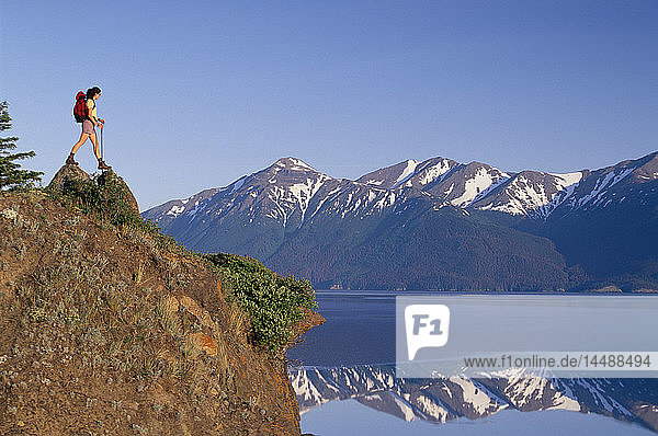Female Hiker Overlooking Turnagain Arm Chugach NF AK