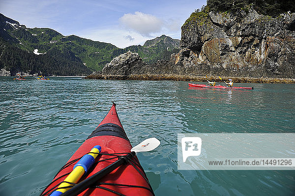 Besucher genießen einen Tag Kajaktour in der Nähe der Bulldog Cove im Kenai Fjords National Park  Alaska