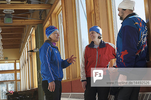 Friends meet at the Birch Hill Nordic Ski Center at Birch Hill Recreation Area in Fairbanks  Alaska