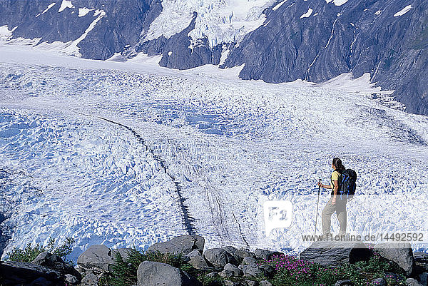Couple Hiking at Portage Pass w/view of Glacier AK