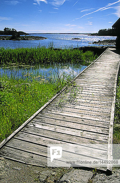 Wooden boardwalk near coast