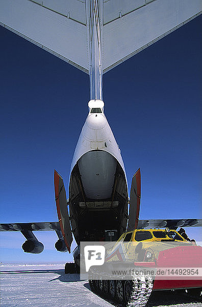 Close-up of snow vehicle and air vehicle