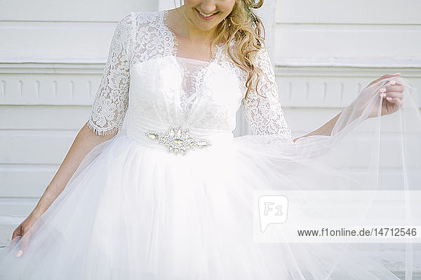 Bride wearing wedding dress