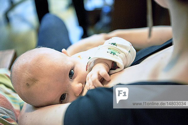 Reportage über eine Hebamme in Lyon  Frankreich. 3 Monate altes Baby  das von seiner Mutter gesäugt wird.