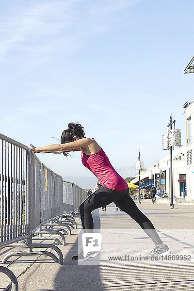 Woman stretching.