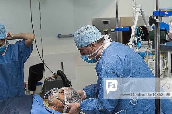 Reportage in the gynecology theatre block in Lenval Clinic Nice France. General anesthetic.