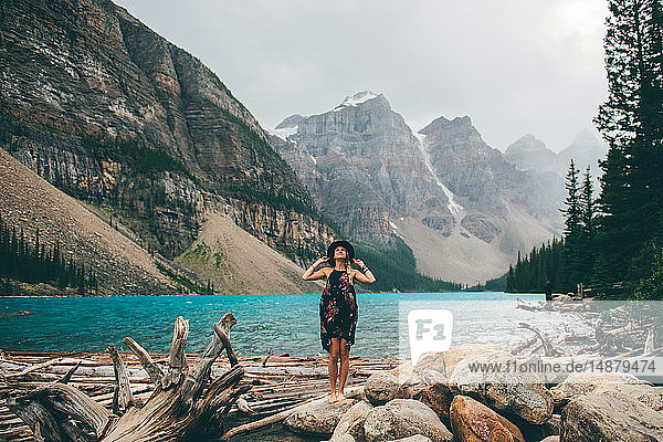 Woman enjoying view  Moraine Lake  Banff  Canada