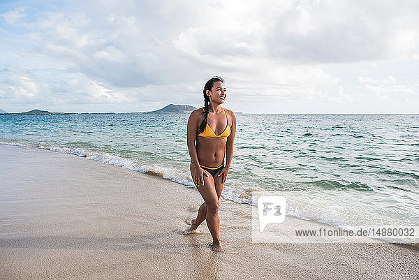 Woman in bikini  Lanikai Beach  Oahu  Hawaii