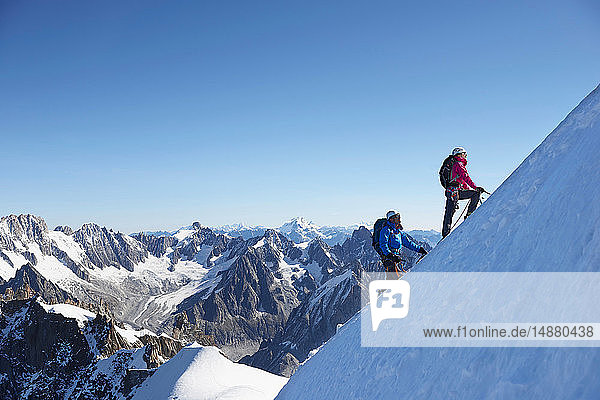 Mountain climber on snowy slope  Chamonix  Rhone-Alps  France