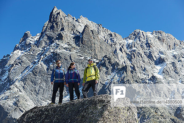 Mountain climbers enjoying view  Chamonix  Rhone-Alps  France