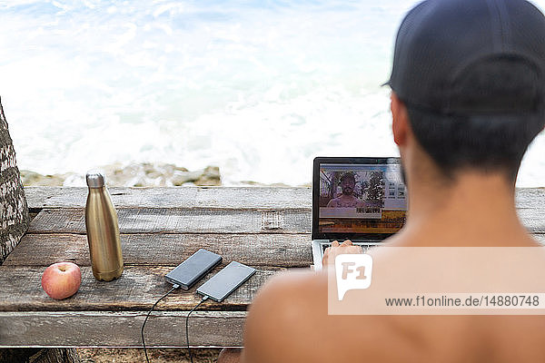 Man on video call on laptop  Pagudpud  Ilocos Norte  Philippines