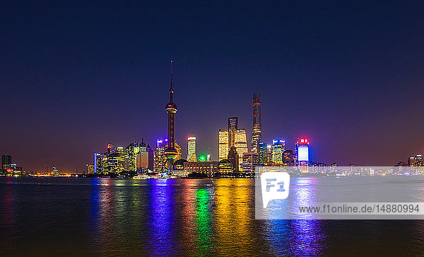Pudong skyline and Huangpu river at night  Shanghai  China