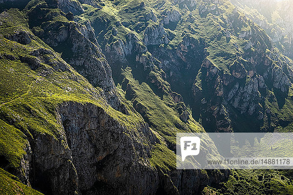 Rugged landscape near Fuente De in national reserve Parque National de los Picos de Europa  Potes  Cantabria  Spain