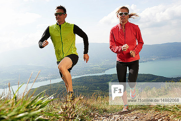 Joggers in Annecy  Rhone-Alpes  France