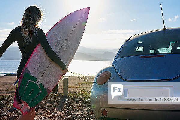Surfer with surfboard on beach