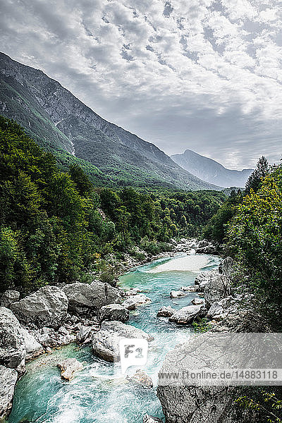 Mountain river valley landscape Kobarid Bohinj Commune Slovenia