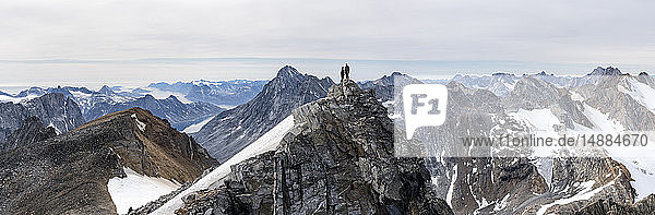 Greenland  Sermersooq  Kulusuk  Schweizerland Alps  two mountaineers on summit