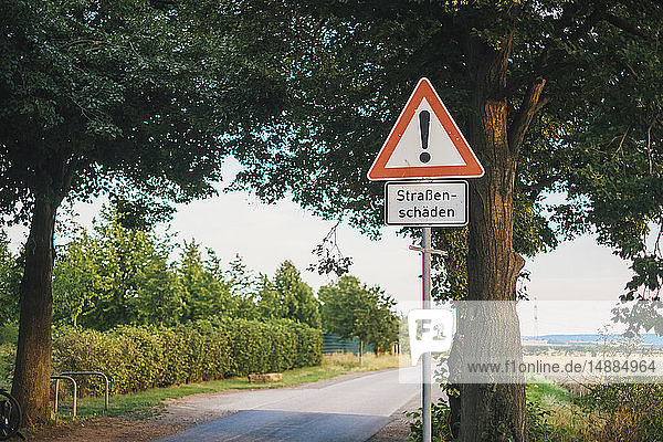 Germany  warning sign 'roadway damages'