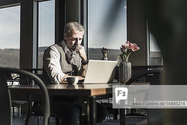 Reifer Geschäftsmann mit Laptop im Büro