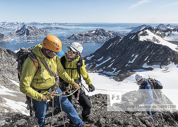 Greenland  Sermersooq  Kulusuk  Schweizerland Alps  mountaineers reaching summit