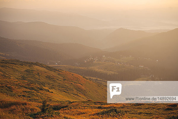 Mountains at sunrise in the Carpathian Mountain Range