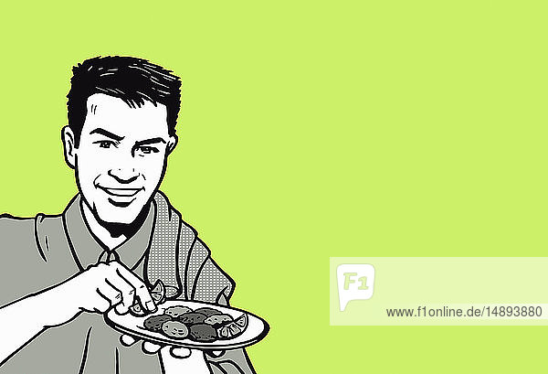 Mann serviert Teller mit Vorspeisen