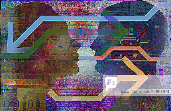 Mann und Frau durch digitale Technologie verbunden