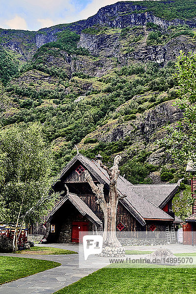 'Wooden pub in Flam village; Sogn og Fjordane  Norway Wooden pub.'