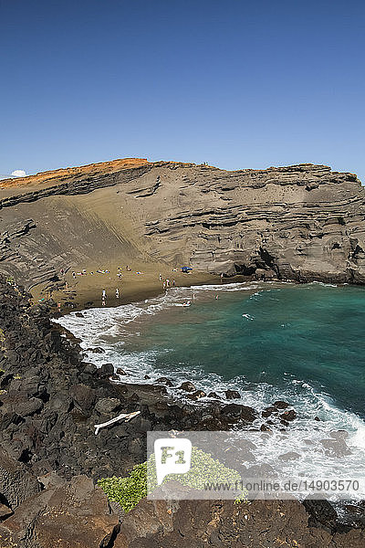 Papakolea Beach  also known as Green Sand Beach  near South Point  District of Kau; Island of Hawaii  Hawaii  United States of America