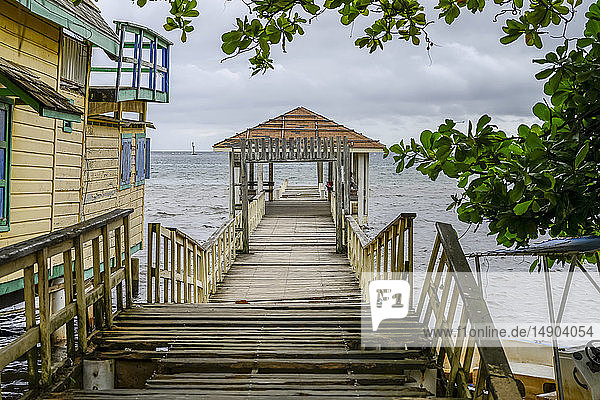 Wooden dock leading down to the water Coxen Hole Community of Gravel Bay; Roatan Bay Islands Department Honduras