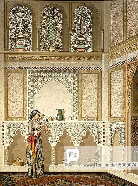 Kairo: Innenansicht des Wohnhauses von Sidi Youssef Adami  Verlag. 1877. Schöpfer: Emile Prisse d'Avennes (1807-79).
