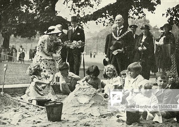 'Her Majesty ... at the New Playground on the Site of the Old Foundling Hospital' 1936 1937. Creator: Unknown.