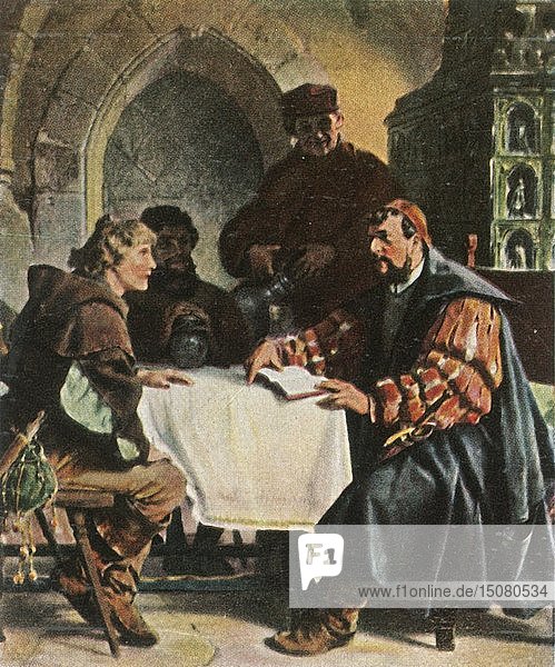Luther als Junker Jörg in der Jenaer Schenke mit Schweizer Studenten  1522  (1936). Schöpfer: Unbekannt.