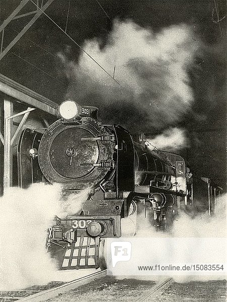 'The 'Sydeny Limited' leaving Spencer Street Station  Melbourne  at 6 p.m'  1935-36. Creator: Unknown.