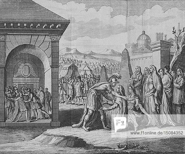 Die Szene der Tragödie des Coriolanus   1749. Schöpfer: Unbekannt.