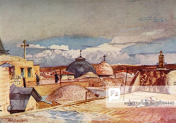 Die Kuppeln des Heiligen Grabes von einer Hausspitze auf dem Berg Zion   1902. Schöpfer: John Fulleylove.