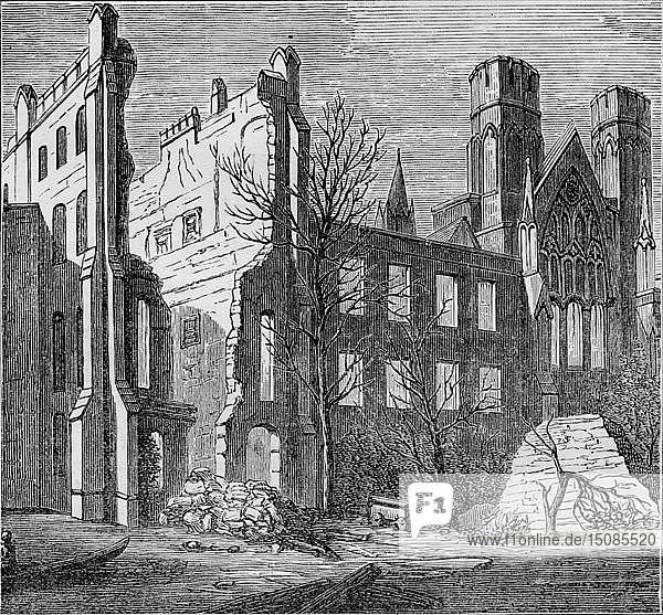 Ruinen der Houses of Parliament  nach dem Brand von 1834   (um 1850). Schöpfer: Unbekannt.