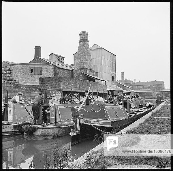 Barges on the Trent & Mersey Canal  Stoke-on-Trent  1965-1968. Creator: Eileen Deste.