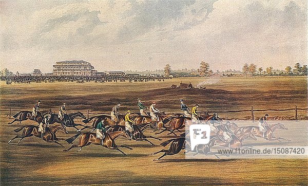 Rennen um die Great St. Leger Stakes  1836. Approbation - Aus in gutem Stil'  (1837). Schöpfer: James Pollard.