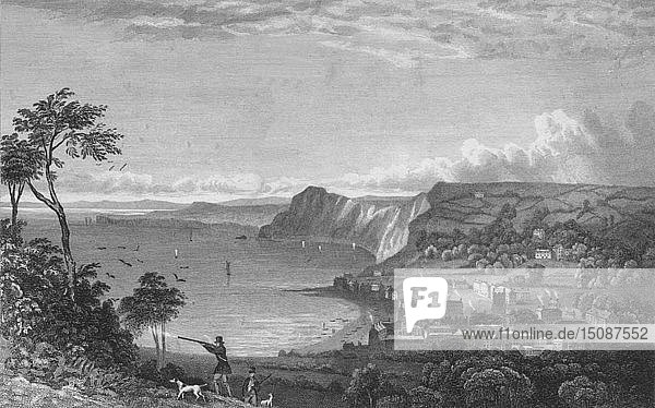 'Sidmouth  From the Cliffs  Towards Seaton'  1832. Creator: P Heath.