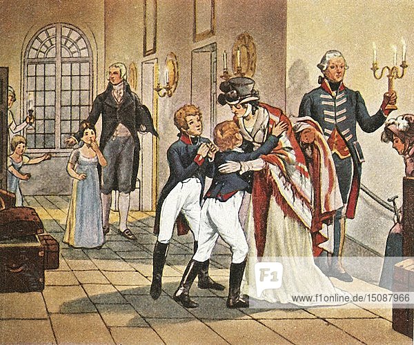 Erstes Treffen von Königin Louise und ihren Kindern nach der Schlacht von Jena  18. Oktober 1806  (1936). Schöpfer: Unbekannt.