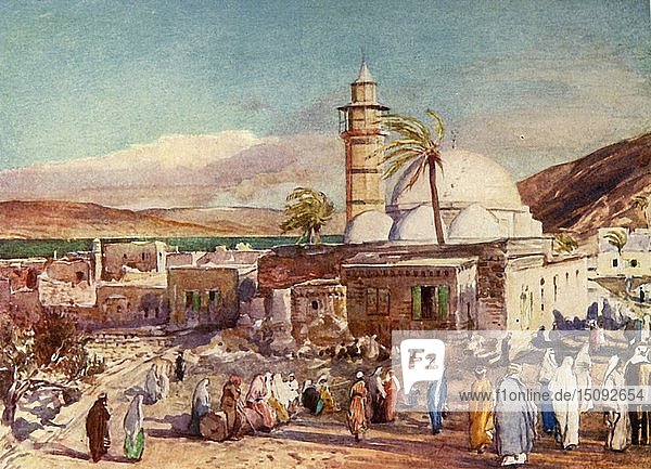 Die Moschee von Tiberias und der See Genezareth   1902. Schöpfer: John Fulleylove.