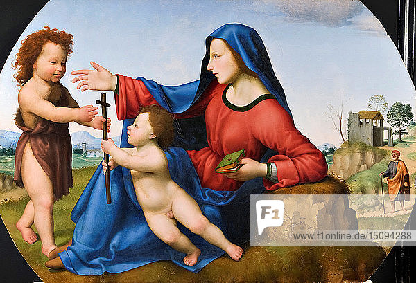 Madonna und Kind mit dem jungen Johannes dem Täufer. Schöpfer: Bugiardini  Giuliano (1475-1554).