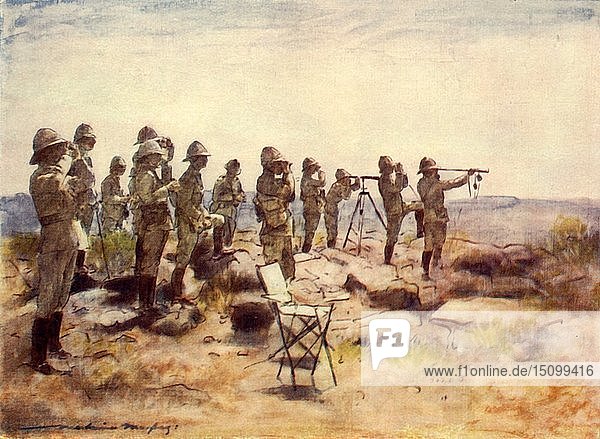 Lord Roberts und sein Stab beobachten die Schlacht von Osfontein   1900  (1901). Schöpfer: Mortimer L. Menpes.