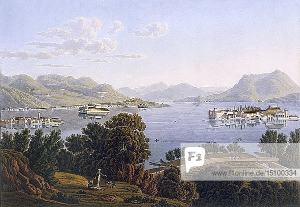 Blick auf den Lago Maggiore und die Borromäischen Inseln  1819. Schöpfer: Schweizer Schule (19. Jahrhundert).